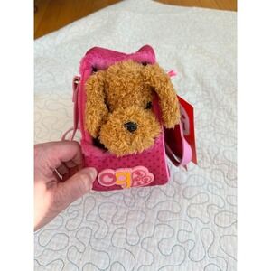 Our Generation Hop On Dog Carrier Pink Polka Dot Plush Puppy Set Doll Accessory